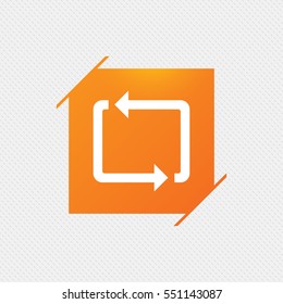 Repeat icon. Loop symbol. Refresh sign. Orange square label on pattern. Vector