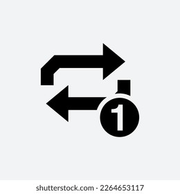 Repeat icon. Rotation arrow Vector illustration. Sign. Symbol. Button. Element. Silhouette. Logo. Retweet. Repeat one. Isolated on white background.