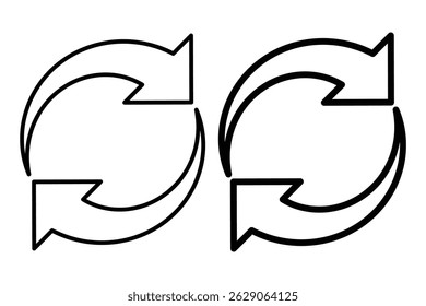 Ícone Repetir. Símbolo de recarregar, atualizar, carregar, reciclar e repetir. Atualizar conjunto de ícones. Ilustração de vetor de ícone de setas de rotação 