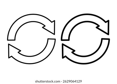 Ícone Repetir. Símbolo de recarregar, atualizar, carregar, reciclar e repetir. Atualizar conjunto de ícones. Ilustração de vetor de ícone de setas de rotação 