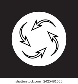 Repeat icon vector. Recycle logo design. Rotation vector icon illustration in circle isolated on black background