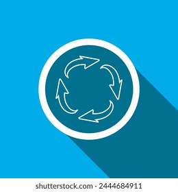 Repeat icon vector. Recycle icon vector in trendy flat style. Rotation icon image, Rotation icon illustration isolated on blue background