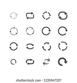 Repeat icons set. set of 16 refresh filled icons such as reload, update, reload, replay, loading arrow icons