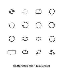 Repeat icons set. set of 16 refresh filled icons such as reload, update, reload, replay, loading arrow icons. repeat icons set