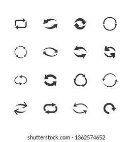 Repeat icons set. set of 16 refresh filled icons such as reload, update, reload, replay, loading arrow icons. repeat icons set