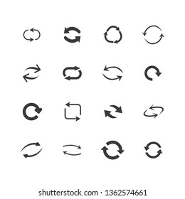 Repeat icons set. set of 16 refresh filled icons such as reload, update, reload, replay, loading arrow icons. repeat icons set