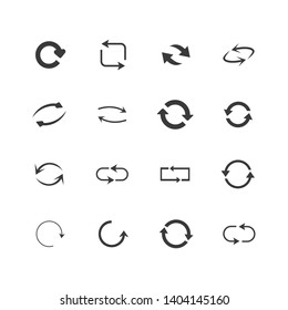 Repeat icons set. set of 16 refresh filled icons such as reload, update, reload, replay, loading arrow icons. repeat icons set