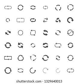 Repeat icons set. set of 36 refresh filled icons such as reload, update, reload, replay, loading arrow icons. repeat icons set