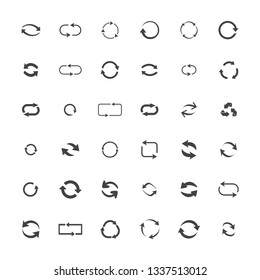 Repeat icons set. set of 36 refresh filled icons such as reload, update, reload, replay, loading arrow icons. repeat icons set