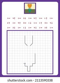Repeat the image by example, connect the dots with straight lines and color the. Logical puzzle game for kids on square paper. Printable page for children brainteaser book. IQ training test.