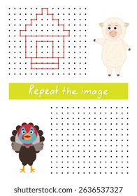 Repeat the image by example, connect dots with straight lines. Draw poultry house dot to dot.