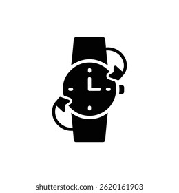 Repetir Seta De Loop Ao Redor Da Face De Observação, Ícone Preenchido Preto, Símbolo De Ciclo De Tempo, Redefinição De Relógio, Gráfico De Loop De Tempo, Rotação De Relógio, Controlador De Tempo, Movimento Circular, Repetição De Tempo, Ícone De Loop Contínuo