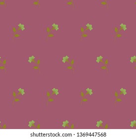 Repeat minimalist botanical pattern. Horizontal rows of flowers with stems and leaves. Pastel maroon, burgundy, red, green colors. Seamless geometric pattern. Vector illustration.