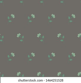 Repeat minimalist gentle botanical pattern. Horizontal rows of flowers with stems and leaves. Neutral colors. Seamless geometric pattern. Vector illustration.