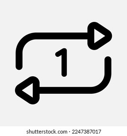 Repeat once icon in line style about multimedia, use for website mobile app presentation