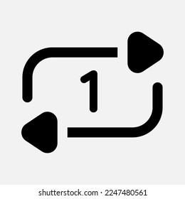 Repeat once icon in solid style about multimedia, use for website mobile app presentation