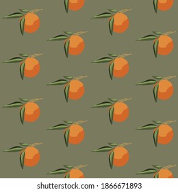 Repeat Oranges vector pattern on a green background.
Fruit texture.   