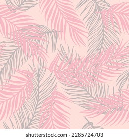 Repeat paradise palm leaves vector pattern. Botanical design over waves texture backdrop. Trendy palm tree branches print. Plant leaves greenery design. Travel poster background.