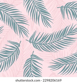 Wiederholen Sie paradiesische Palmenblätter Vektormuster. Botanisches Design auf Wellen Texturhintergrund. Vintage Palme Blätter Illustration. Die Pflanze verlässt das Sommermuster. Thailändisches Urlaubspapier.