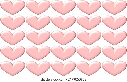 repeat pattern of 3D pink heart on white background, replete image, design for fabric pattern