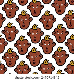 repeat pattern baby character portrait in doodle style in vector. template for design postcard poster print wallpaper backdrop background wrapping textile