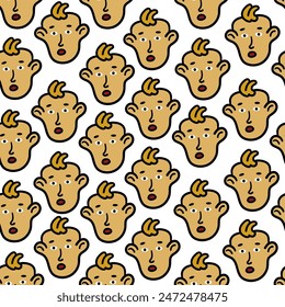 repeat pattern baby character portrait in doodle style in vector. template for design postcard poster print wallpaper backdrop background wrapping textile