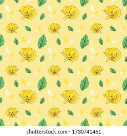 Repeat pattern with beautiful yeloow flower and leaves. Vector illustration support CMYK.