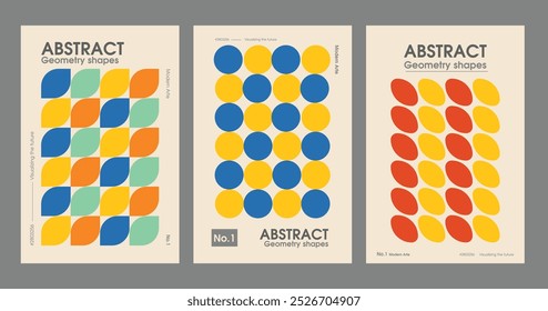 Repita el cartel de la forma de la geometría del patrón. Folleto de arte abstracto colorido, arte artsy de redes sociales Conjunto de Plantilla de diseño diferentes Formas como óvalo, redondo, hojas, cubismo, viejo y vintage, conjunto de modernismo