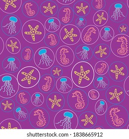 Repeat pattern with jellyfish, starfish and seahorse. 
Perfect for fabric and wallpaper project.
