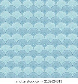 repeat pattern of light 2 tone of blue circle in multiple layers in stack as river in Japanese style, seamless background for wrapping paper and fabric