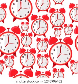 Repeat pattern with many clockm vector flat cartoon illustration
