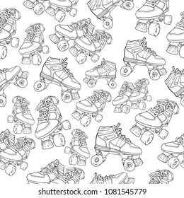 Repeat pattern with many rollers, vector illustration isolated on white background, line art style, hand drawn illustration