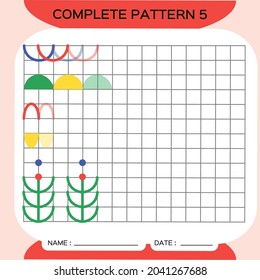 Repeat Pattern, Pazzle. Copy Picture. Special for preschool kids. Printable Kids Worksheet for practicing fine motor skills. Learn colors. Attention Exercise. Teachers Resources. Red. Vector