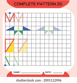 Repeat Pattern, Puzzle. Copy Picture. Special for preschool kids. Printable Kids Worksheet for practicing fine motor skills. Learn colors. Attention Exercise. Teachers Resources. Red.