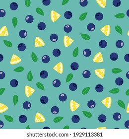 repeat pattern, seamless pattern with a blueberries and lemon slices design