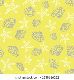 Repeat pattern with seashell and starfish.
Perfect for fabric and wallpaper project.
