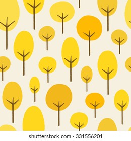 Repeat Pattern showing Illustrated Autumn trees using yellow hues.
