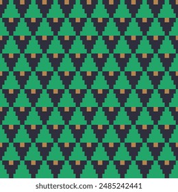 repeat pattern of striped pine trees in a flat design style with a dark background