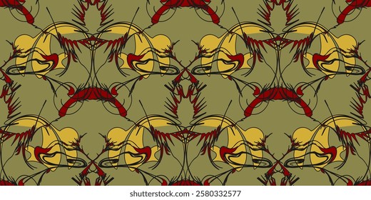 Repeat patterns of floral art nouveau with colorful dark earthy. Vector illustration