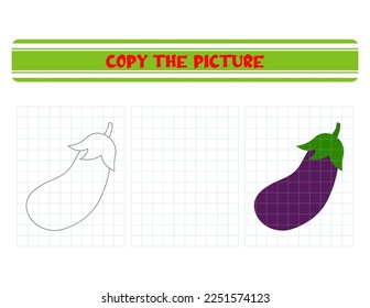 Repeat the picture. Coloring book for kids. Children's education. Vegetable eggplant