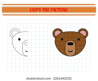 Repeat the picture. Coloring book for kids. Children's education. Cartoon animal bear.