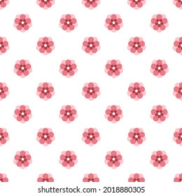 Repeat pink flower. Cute seamless pattern for background, wallpaper, card, wrapping paper. Vector illustration.