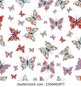 Repeat print. Vector illustration. A seamless background pattern with tender teal in neutral, black and white abstract watercolor butterflies. Endless.