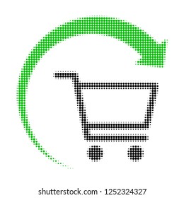 Repeat purchase order halftone dotted icon. Halftone pattern contains circle elements. Vector illustration of repeat purchase order icon on a white background.