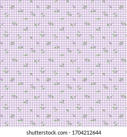 Repeat Seamless Abstract Floral Pattern with Gingham Background / Lavender Theme / Vector Illustration / Global Colors saved with Pattern Swatches