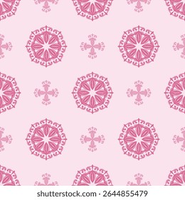 Repita o ornamento de mandala sem emenda como estilo de monograma. Elegância bela ilustração exótica padrão de florais com tons rosados perfeito para luxo branding interior papel de parede bordado tecidos de vestuário
