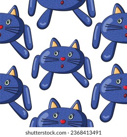 Repeat. Seamless pattern of cute colorful cat cartoon. Happy meow. Animals character design. Image for card, poster.