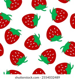 repeat seamless pattern with strawberries, replete image, design for fabric printing on white background