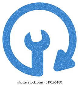 Repeat Service grainy textured icon for overlay watermark stamps. Flat symbol with unclean texture. Dotted vector cobalt ink rubber seal stamp with grunge design on a white background.