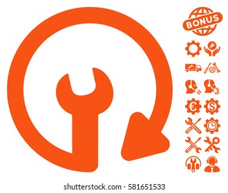 Repeat Service icon with bonus options graphic icons. Vector illustration style is flat iconic orange symbols on white background.
